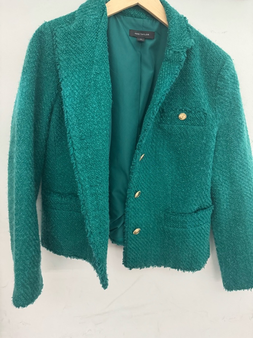 Ann Taylor Teal Bouclé Coat with Lined Interior